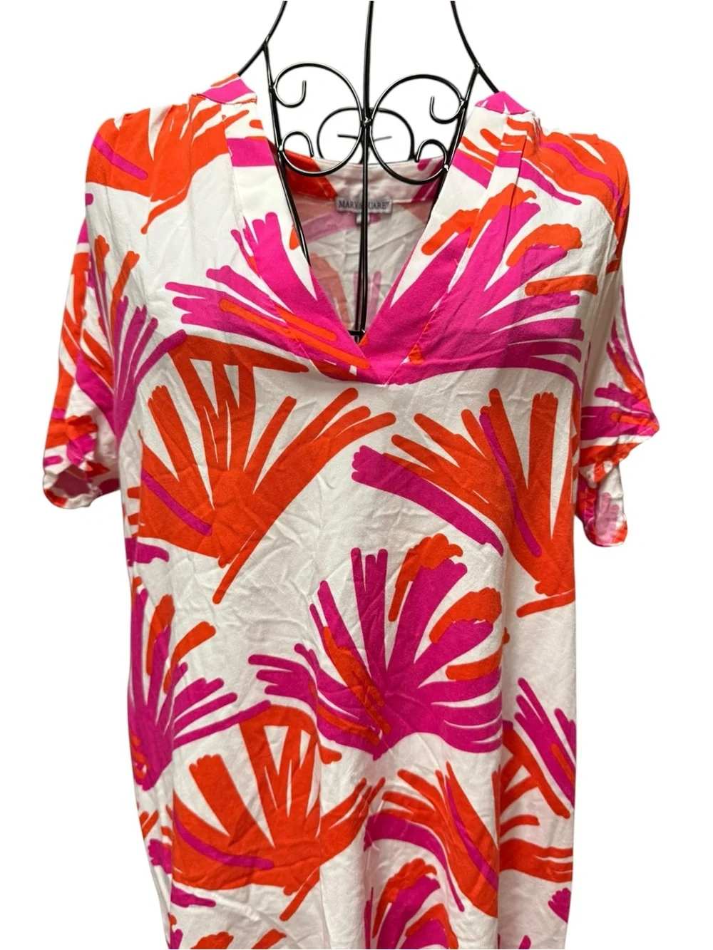 Bright Pink & Orange V-Neck Swim Cover-Up or Dress Large tropical